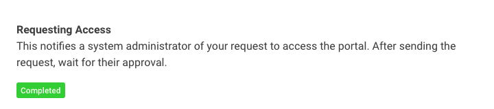 A sample Portal account onboarding with 'Requesting Access' step complete.