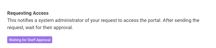A sample Portal account onboarding with 'Requesting Access' step in progress.