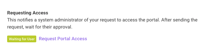 A sample Portal account onboarding with 'Requesting Access' step pending action.